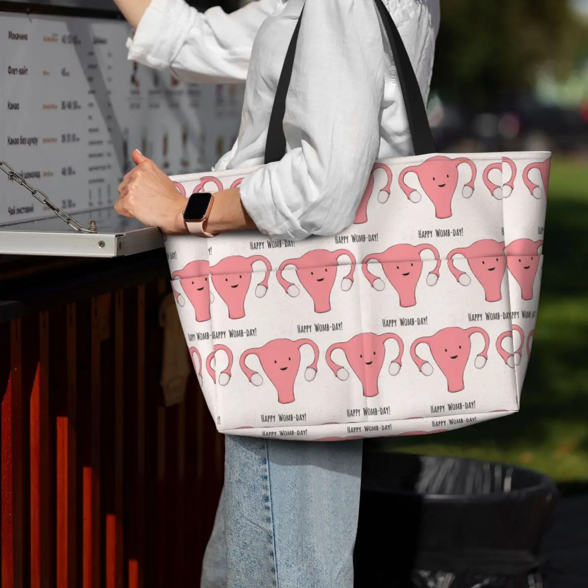 

Patterned Happy Uterus In Pink Beach Tote Bag Sport Gym Yoga Duffle Large Tote Bag Women Travel Bag Fitness bag
