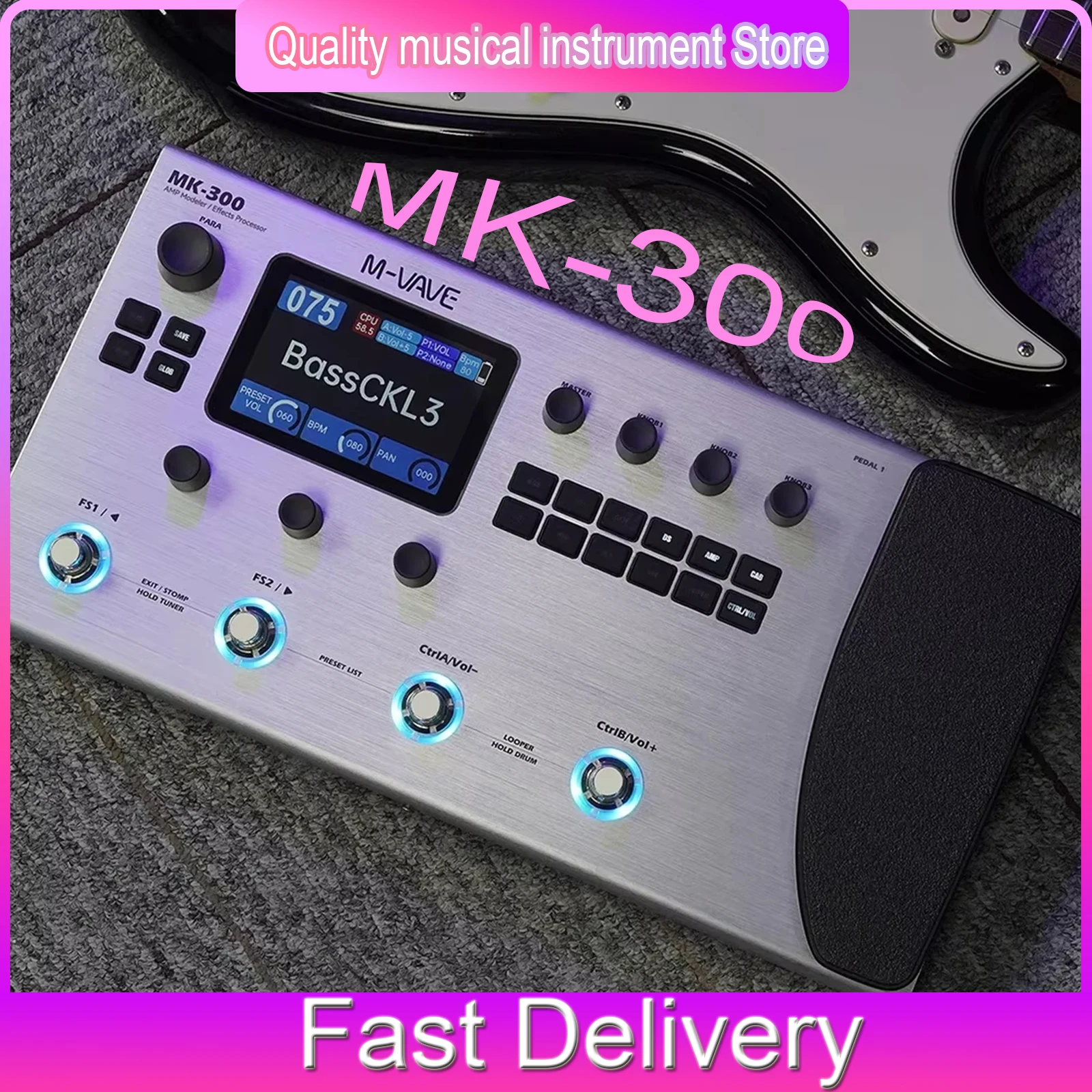 M-VAVE MK-300 Guitar Multi-Effect Processor 150s Looper 128 DrumsMIDI DAW 10h Battery ANN Neural Modeling 120AMP Processors