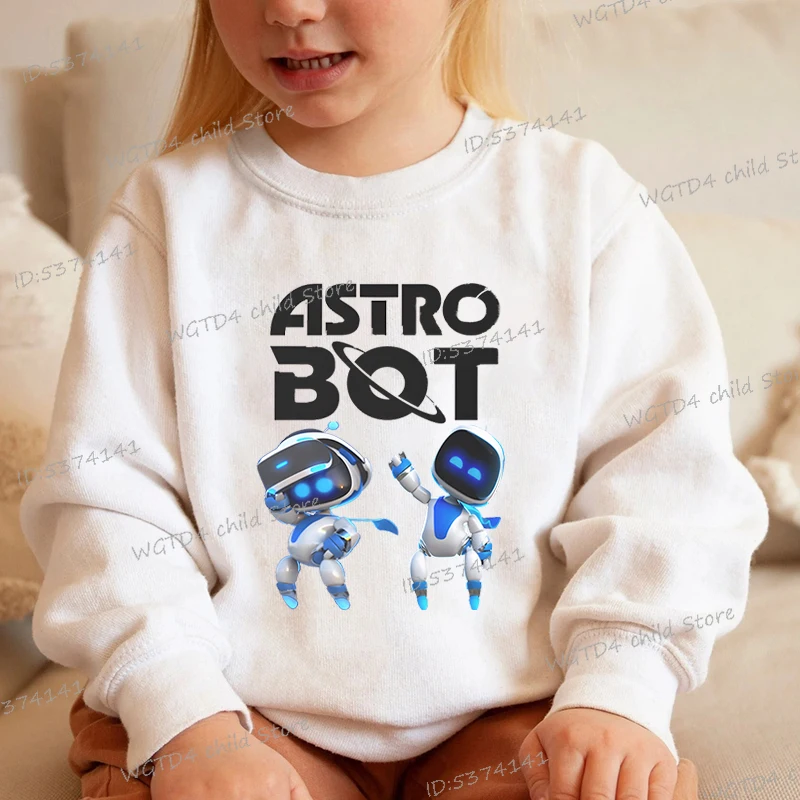 Autumn Winter Children's Astro Bot Sweatshirt Creative Astros Playroom Game Robot Boy Girl Hoodless Pullover Cartoon Streetwear