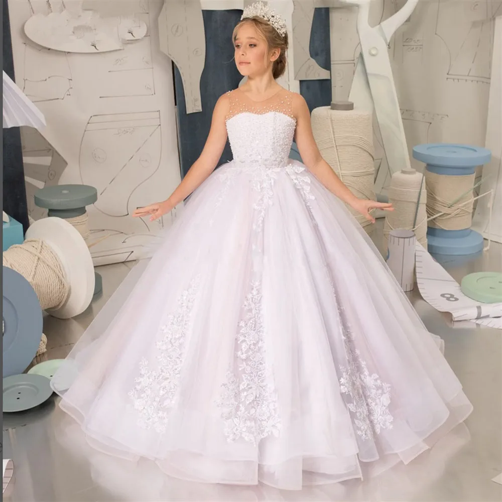 Vestidos de tul para niña de las flores para bodas, pequeña novia, Princesa, fiesta de noche, graduación, primera comunión, desfile, vestidos de baile para niños