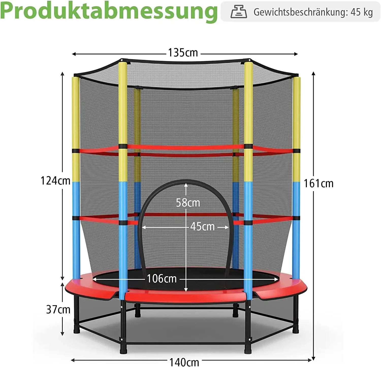 Factory price OEM Garden Trampoline, Children\'s Trampoline with Lockable Safety Net, Fitness Trampoline up to 45 kg