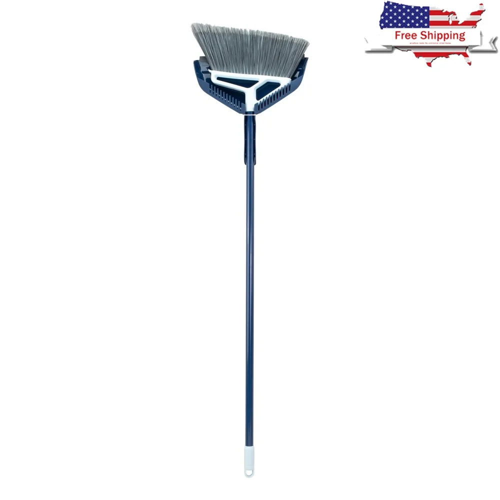 

Power Core Broom with Dustpan Integrated Scraper Rubber Lip Long Handle Effective Cleaning Durable Bristles Pet Hair Removal