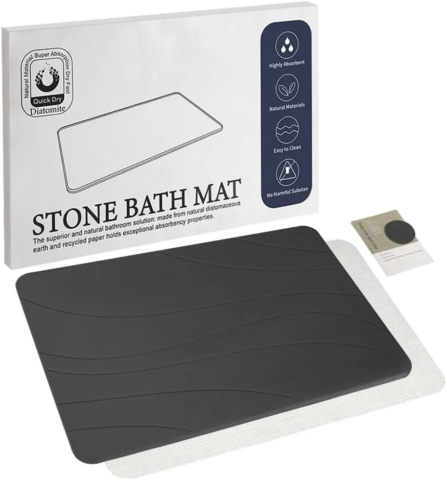 

Быстросохнущий каменный коврик для душа, быстро впитывающий влагу и легко чистящийся, в элегантном черном дизайне