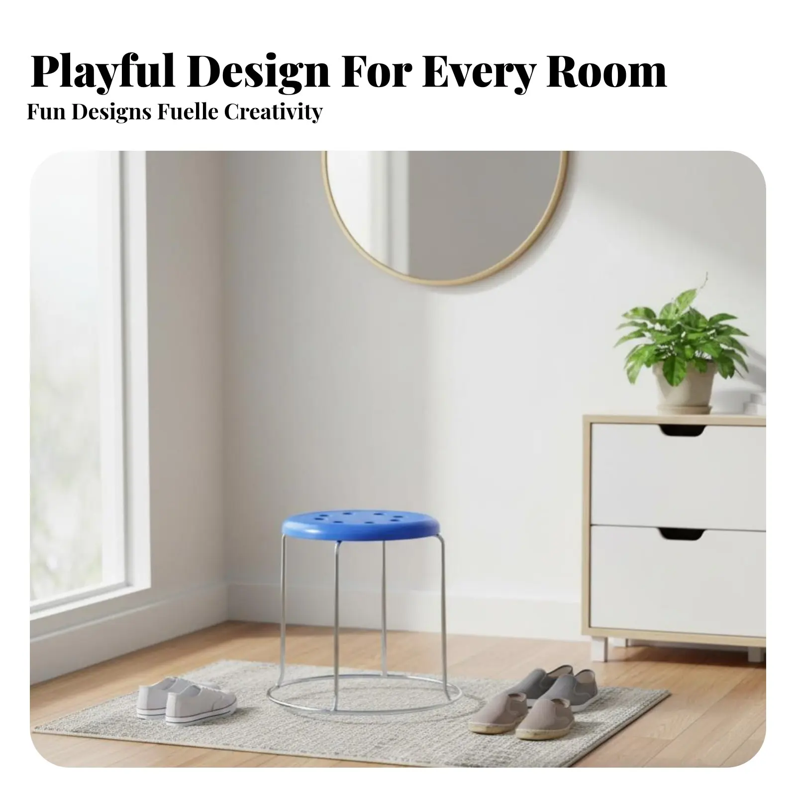 

8-Hole Round Stool adaptable Stackable Seat adaptable Easy to Clean for Families, Entrymanner