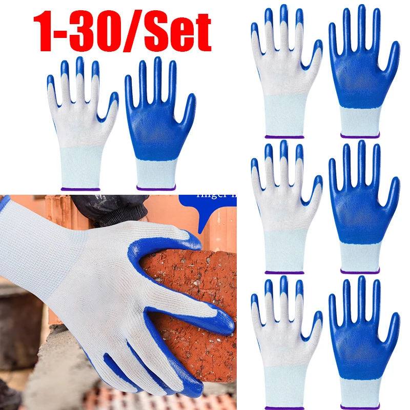 

1/5/10/20/30/компл. Нескользящие рабочие перчатки для промышленной строительной безопасности, нескользящие износостойкие дышащие нитриловые перчатки