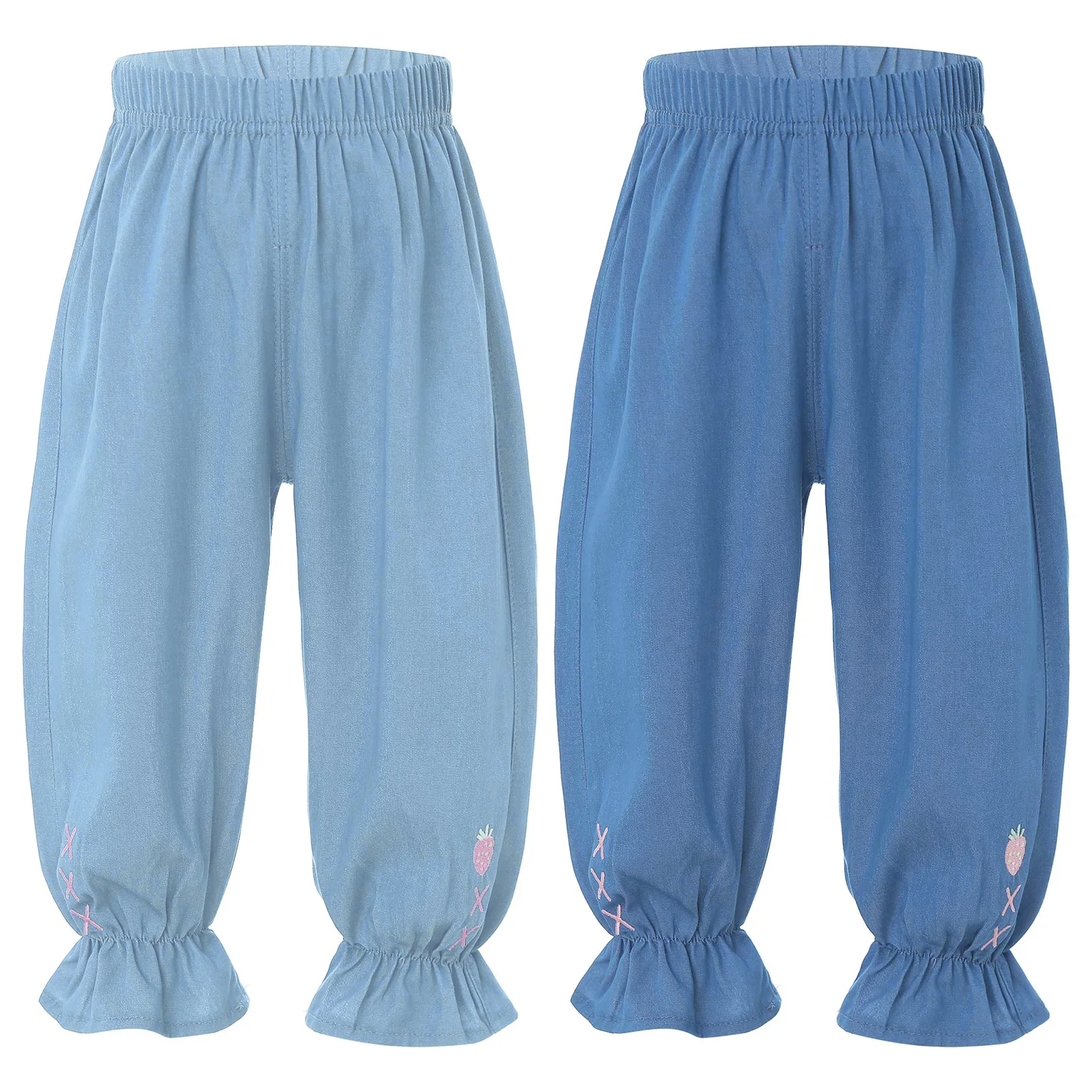 Baby Girls Jean lightweight Pants Toddler Kids Strawberry Embroidery Pant Summer Children's Thin Trousers Clothing Casual
