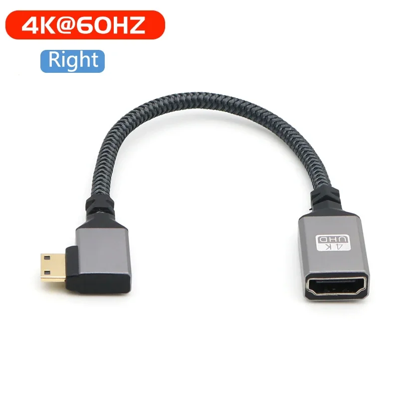 4K Mini hdmi do HDMI-kompatybilne żeńskie krótki kabel łokciowe. HD mini do standardowej konwersji wideo, używane do podłączenia kamery