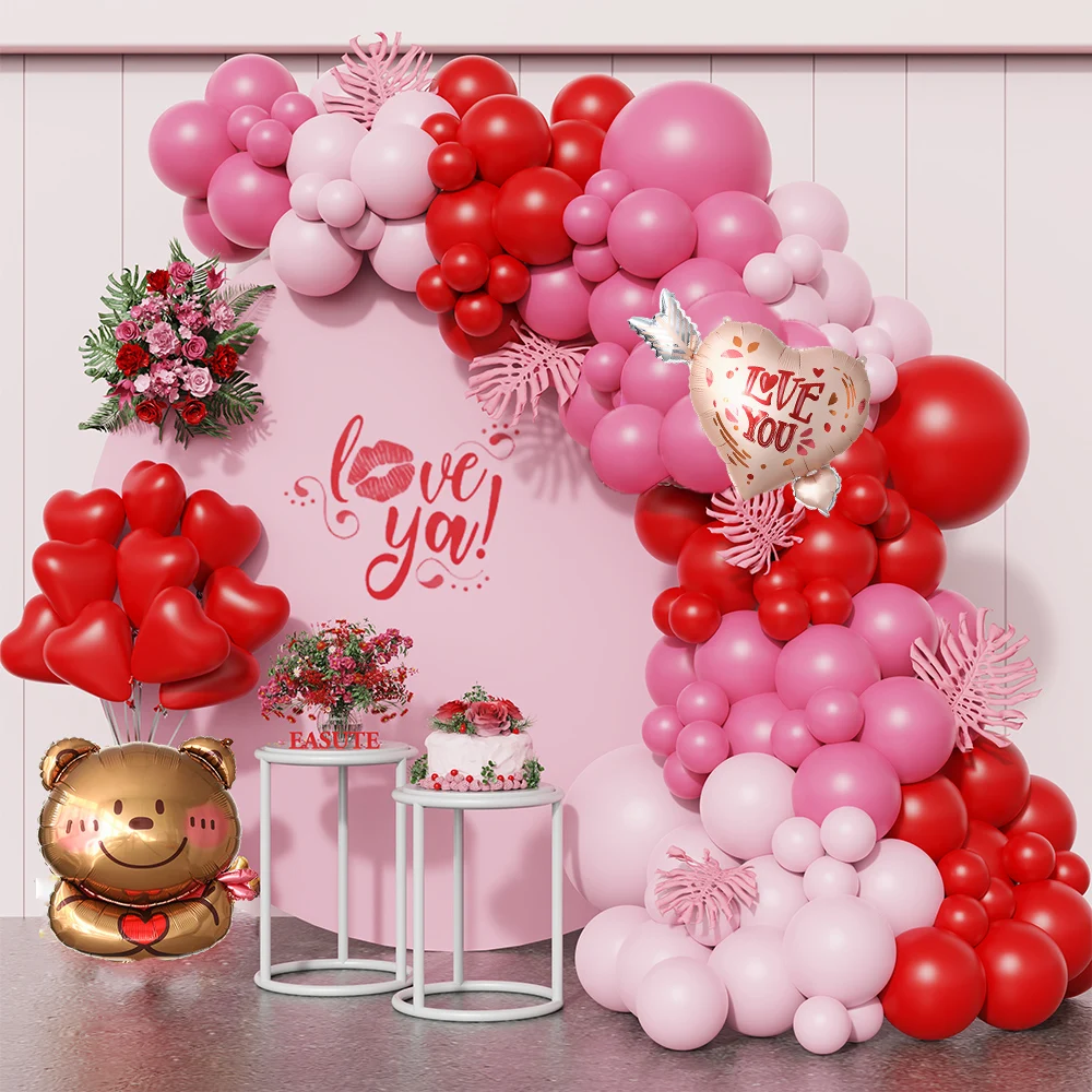 

1set Valentines Day Red Love Bear Balloon Rose Red Pink Balloons Garland Valentines Day Home Decor Wedding Bbirthday Party Decor