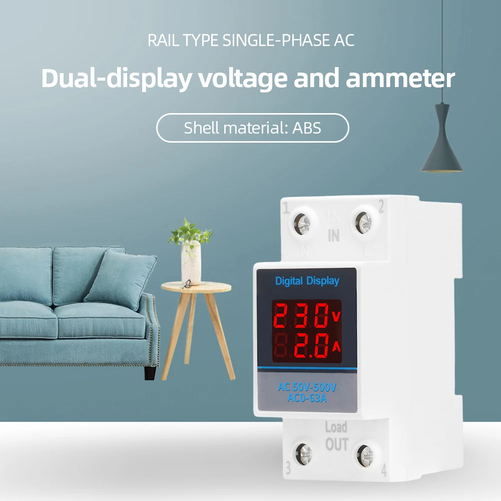 AC50-500V Multimeter Voltage Meter DIN Rail Volt Amp Gauge Meter Single Phase Volt Guage Amp Meter 220V for Home Office Industry