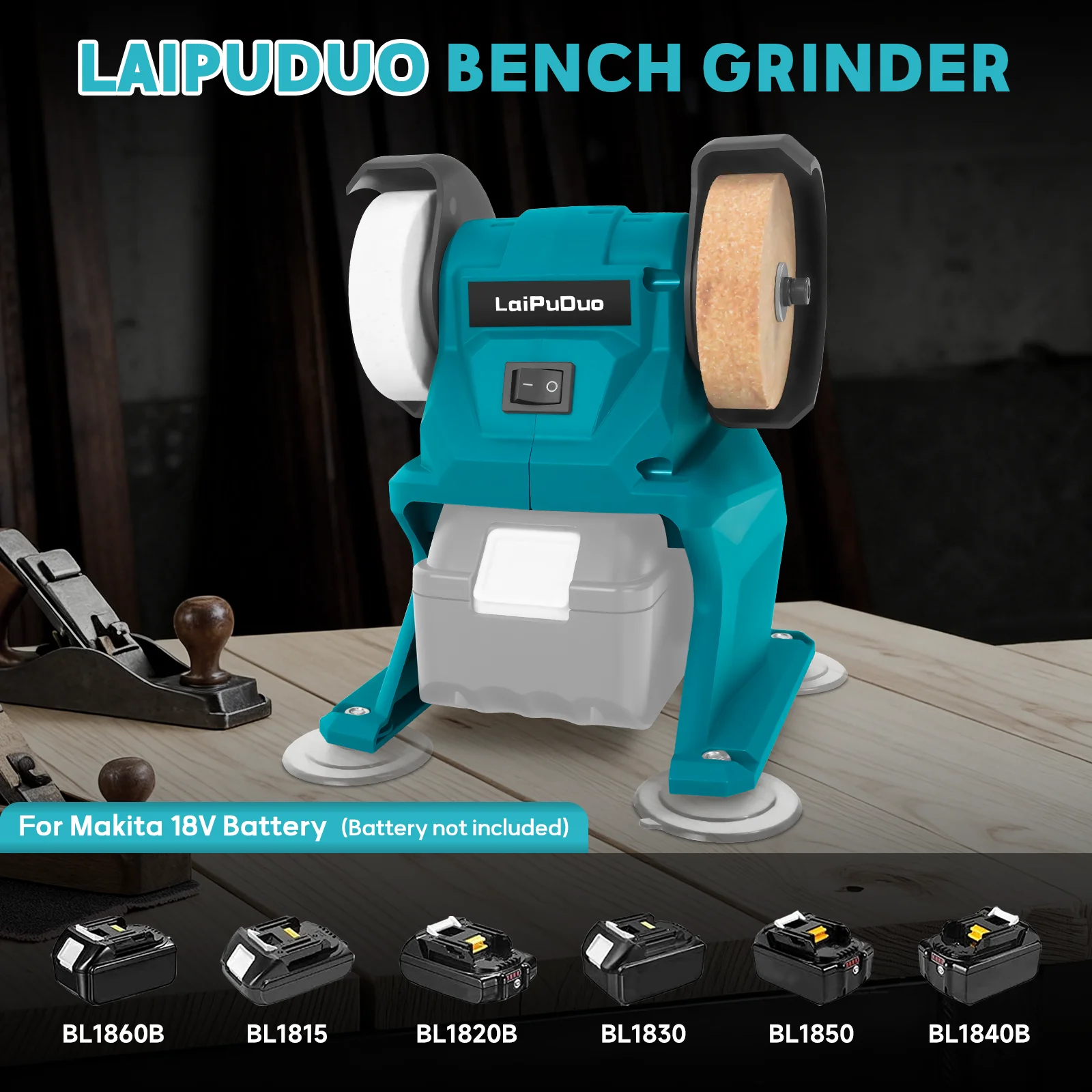 Cordless Bench Grinder 2-Wheel 5500RPM Electric Grinding Sharpener Metal Polishing DIY Tools for Makita 18V Battery Pin