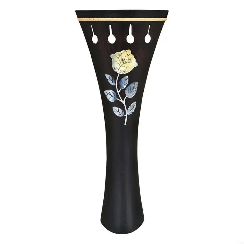 Violin Replacement Tailpiece 4/4 Size in Floral Inlay Accent, Four-Hole Cutout Structure, Rounded Finish for 69HD