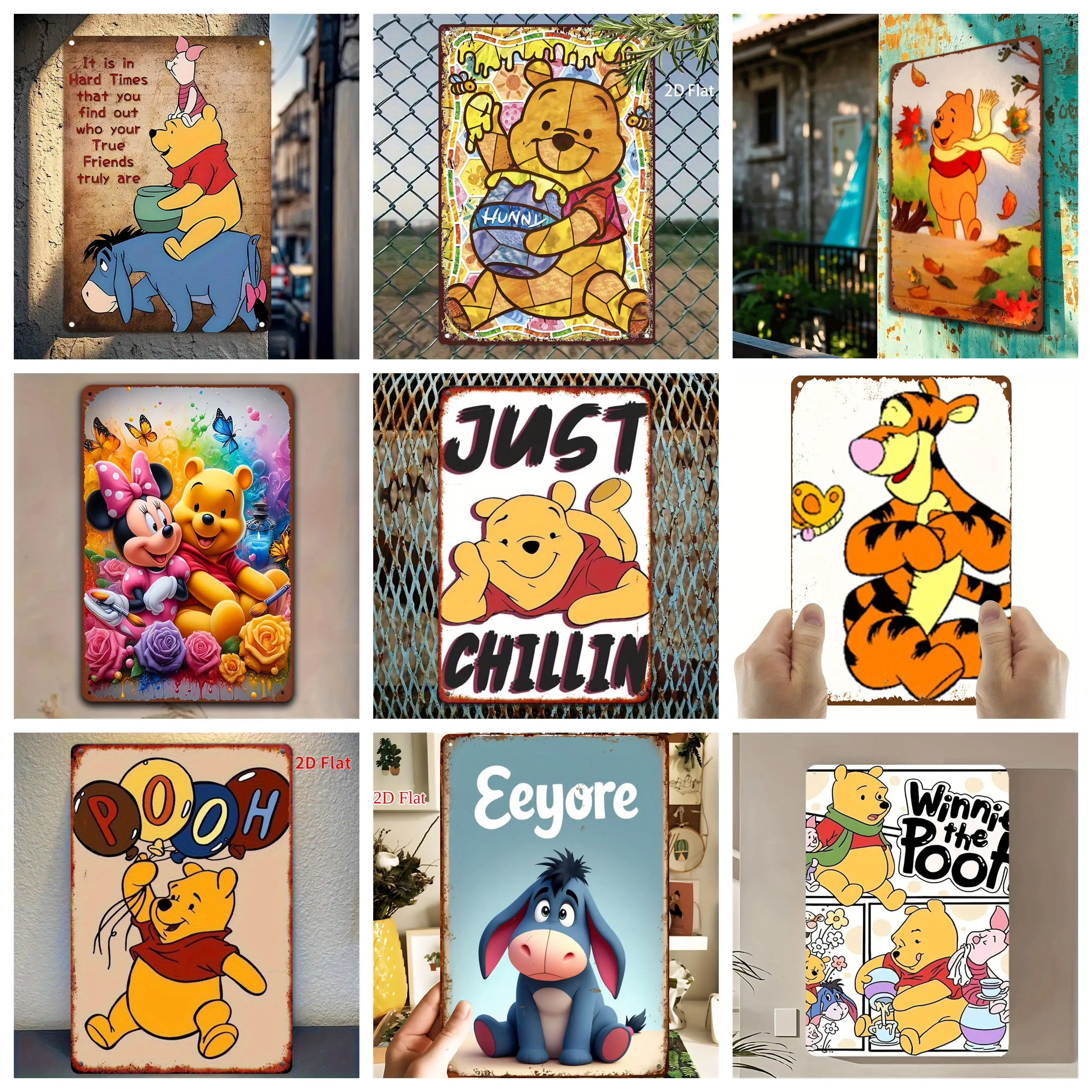 

Miniso Disney Winnie the Pooh Creative Tin Painting Appreciation Retro Tin Sign Poster Decorative Plaque Metal Plate Wall Decor