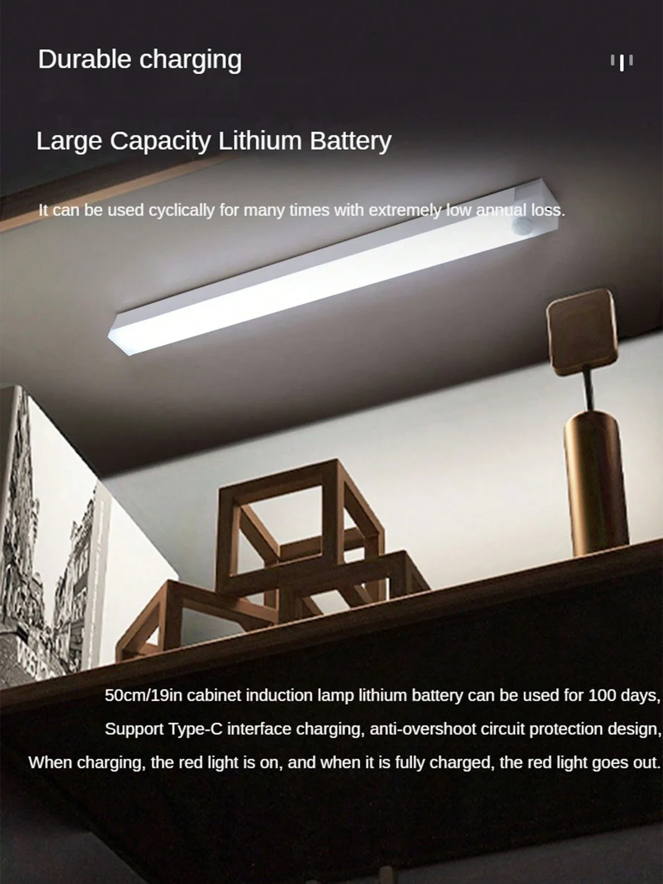 1pc Smart Abstract Design Handheld Night Light With Motion Sensor, Portable And Rechargeable,  Strip, Suitable For Hallway, Stai