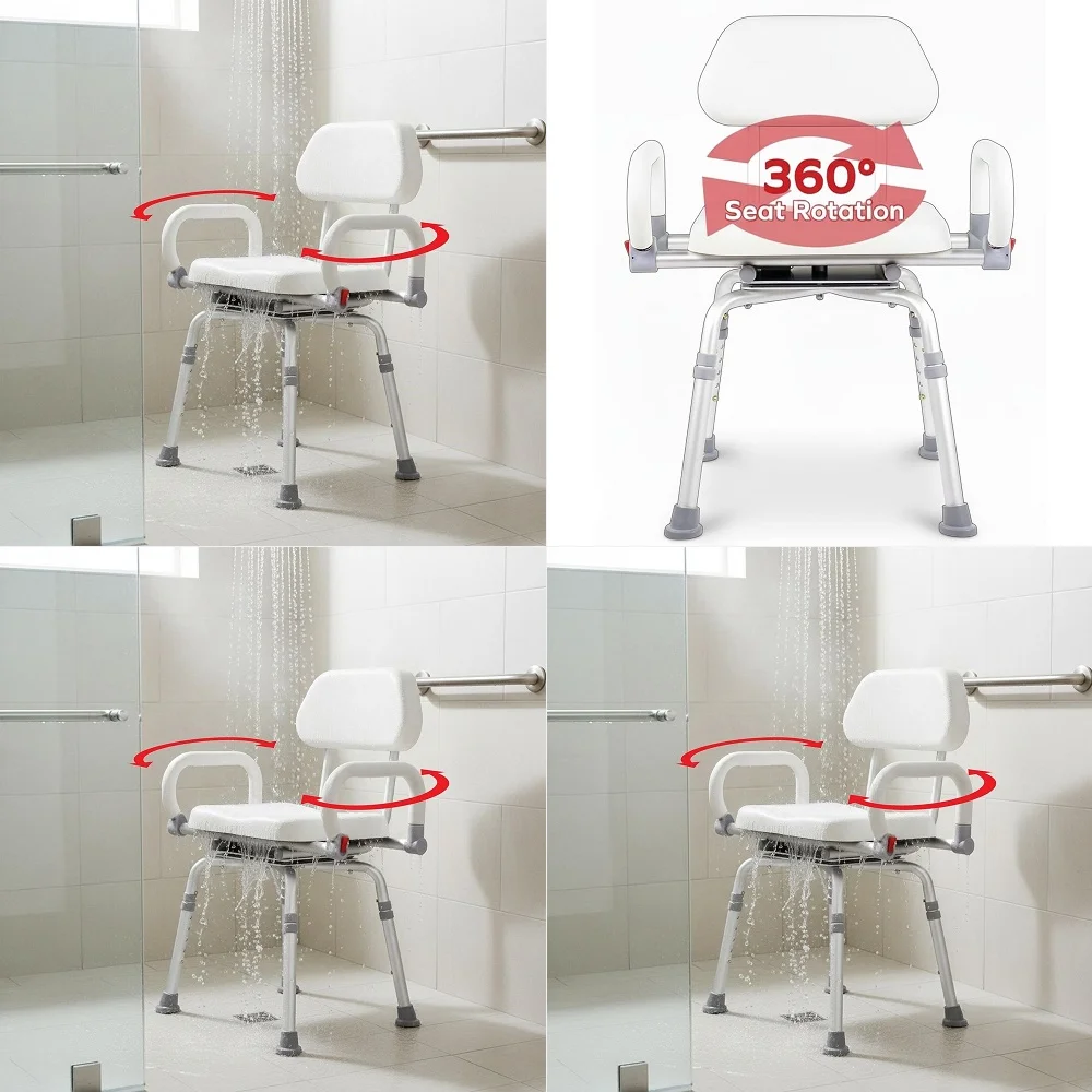 

Pivoting Shower Chair for Bathtub, Adjustable Swivel Seat with Padded Back and Arms, Adjustable Space Saving Design for Tubs, S