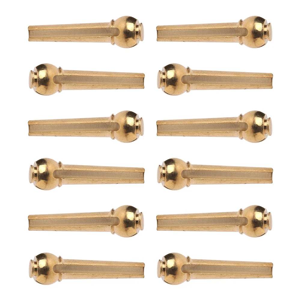 12 Pcs Guitar Bridge Pin Peg Brass String Nail Acoustic Tuning Golden Fixing for