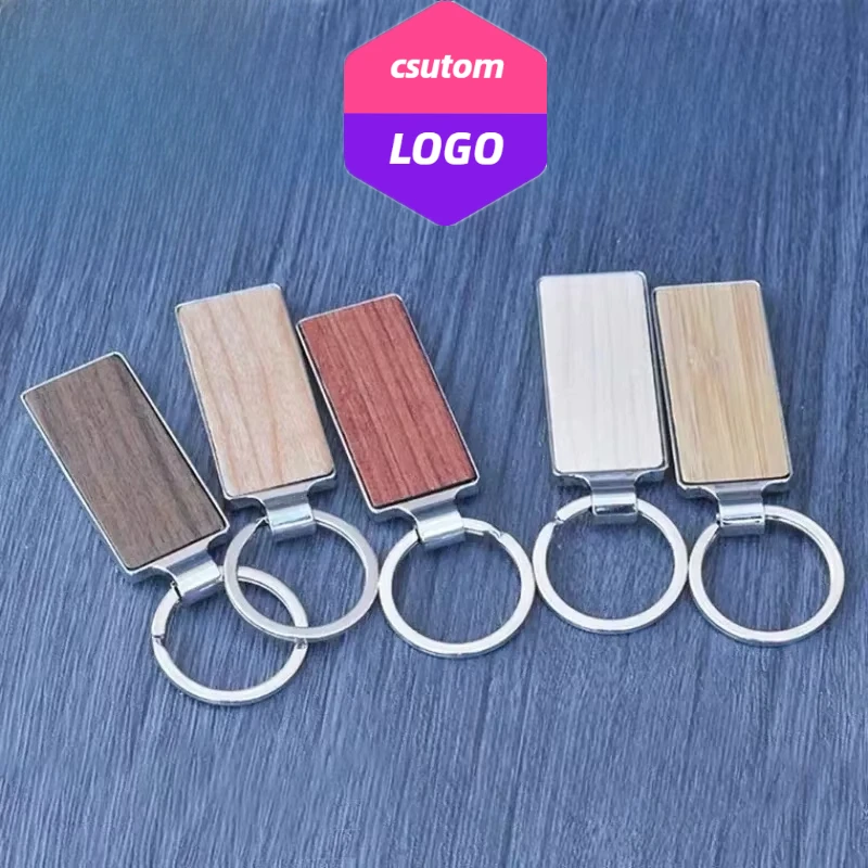 

Double-sides Wood Metal Laser Engrave Keychain Custom Logo Bamboo Wooden Keychain Personalize Hotel Room Number Key Chain Holder