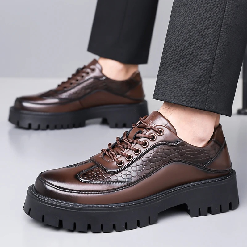

Men Leather Shoes Business Man Stylish Thick Bottom Designers Shoes Walking Comfy Shoes for Men