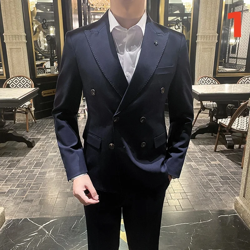 

X0109 suit men's business suit dark royal blue slim fit professional formal wear interview male groom wedding dress