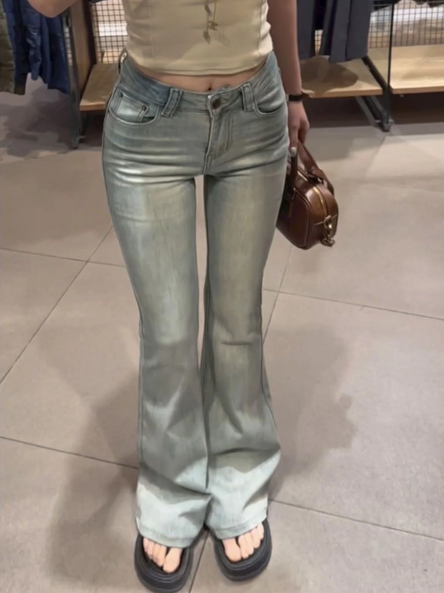 

American Style High Waist Bell Bottom Jeans Women's Summer Elastic Slimming Bootcut Ankle Length Pants Straight Leg Jeans