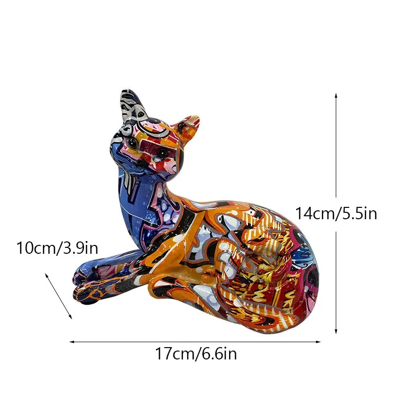 Graffiti Resin Cat Statue Creative Art Figurine Sculpture Animal Decor For Living Room Bedroom Book Shelf TV Cabinet Desktop