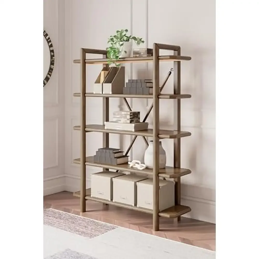 Contemporary 5-Tier Bookshelf Hardwood Oak Veneer MDF 54.13