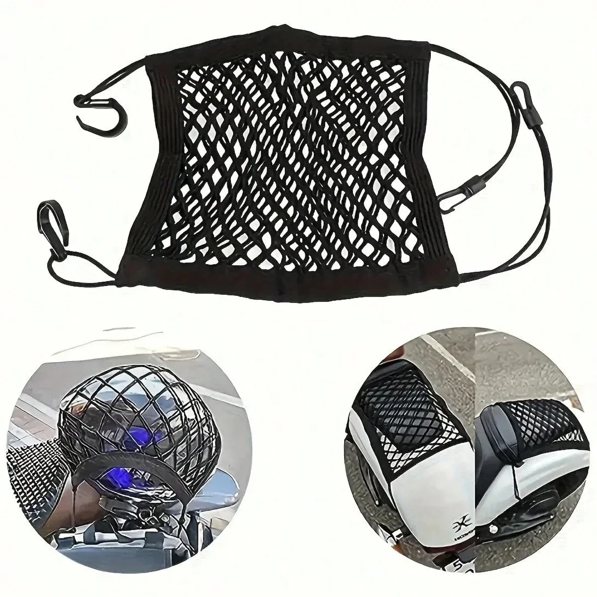 Motorcycle Elastic Cargo Net Storage Mesh Pocket Helmet Luggage Fixed Strap Hook Organizer Moto Rear Seat Cargo Net Accessories