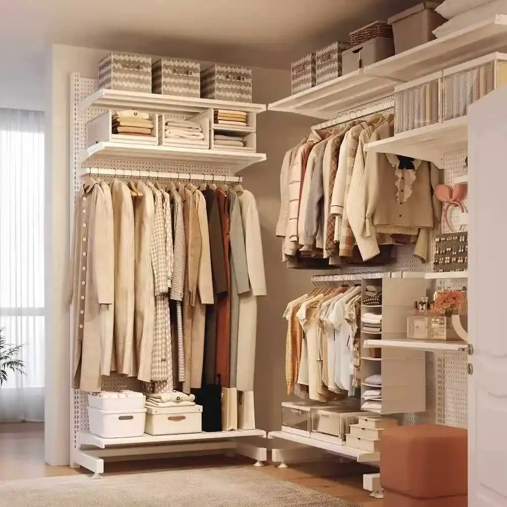 Hole board wardrobe floor-to-ceiling open cloakroom storage girls bedroom household metal simple shelf shelf