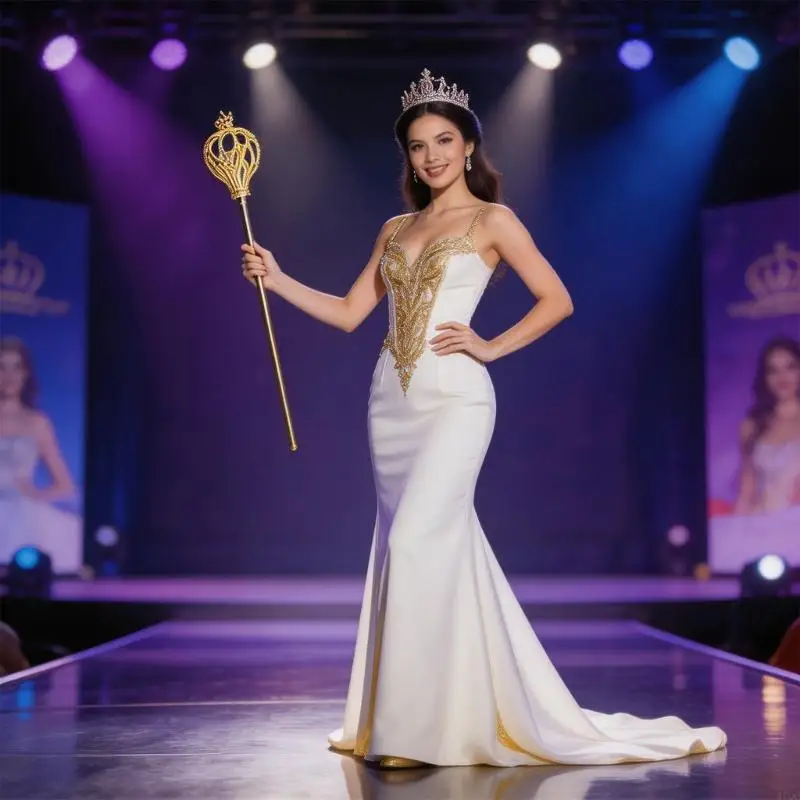 Glittering Round Tip Gold Scepter with Rhinestones Decoration For Theme Event Beauty Pageant Stage Performances