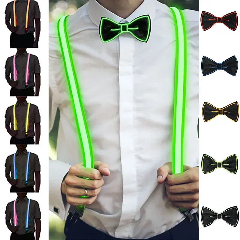 NEW Party Supplies Suspenders with Bow Tie LED Lights Woman Hangers for Men Wedding Party Accessories Glow-in-the-dark SD01