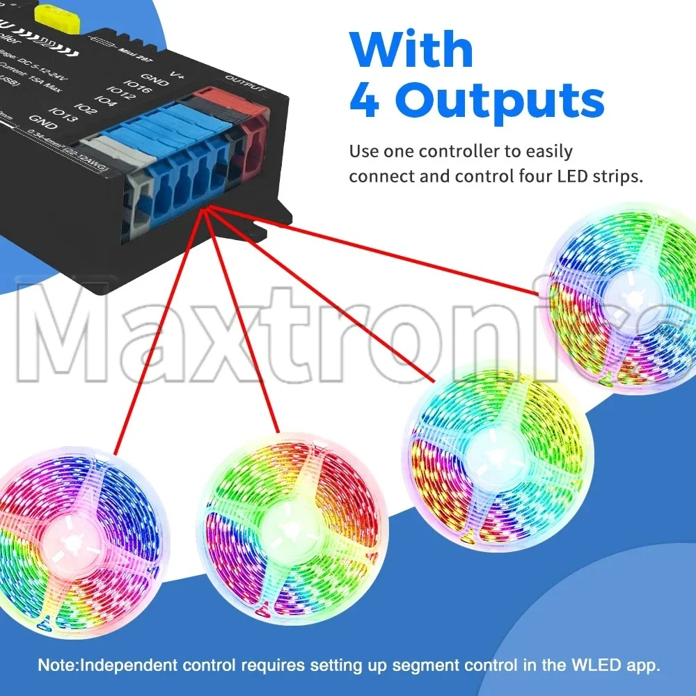 4 Outputs NEW GLEDOPTO WiFi Ethernet ESP32 WLED Digital Advanced Controller Music GL-C-618WL for WS2812B SK6812 WS2815 LED Strip