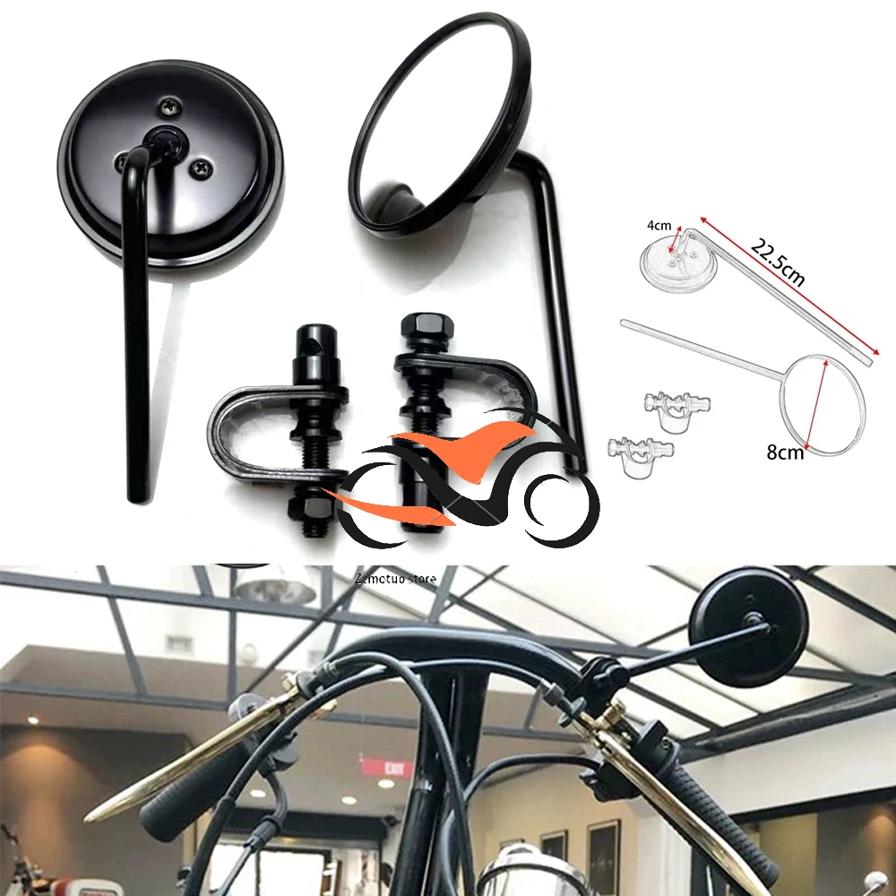 

Pair Motorcycle Handlebar Rear View Mirrors Round Convex Clip-On 22-25mm Black Retro for Harley Honda Chopper Cruiser Cafe Racer