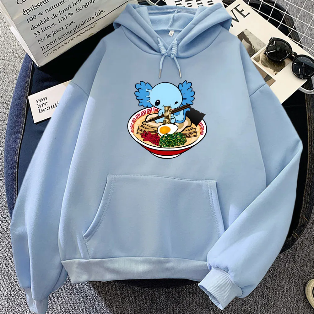 

Blue Axolotl Eating Ramen Graphic Hoodies Long Sleeve Women/Men Kawaii Sweatshirts Kawaii Printing Girls Hooded PulloversWinter