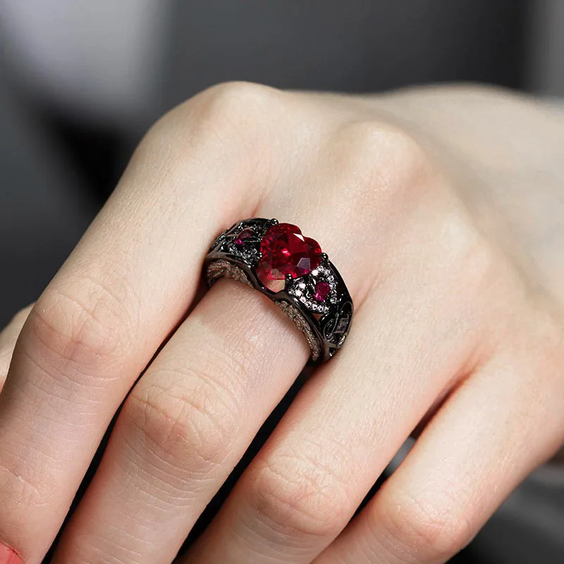 Rhinestone Rings Creative Red Love Heart Zircon Inlaid Couple Figure Ring Jewelry Gift for Engagement Wedding Party Ornament