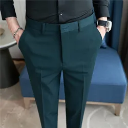 Autumn Mens Fashion Embroidered Trousers Korean Business Dress Solid Suit Pant Formal Office Social Slim Fit Casual Suit Pants