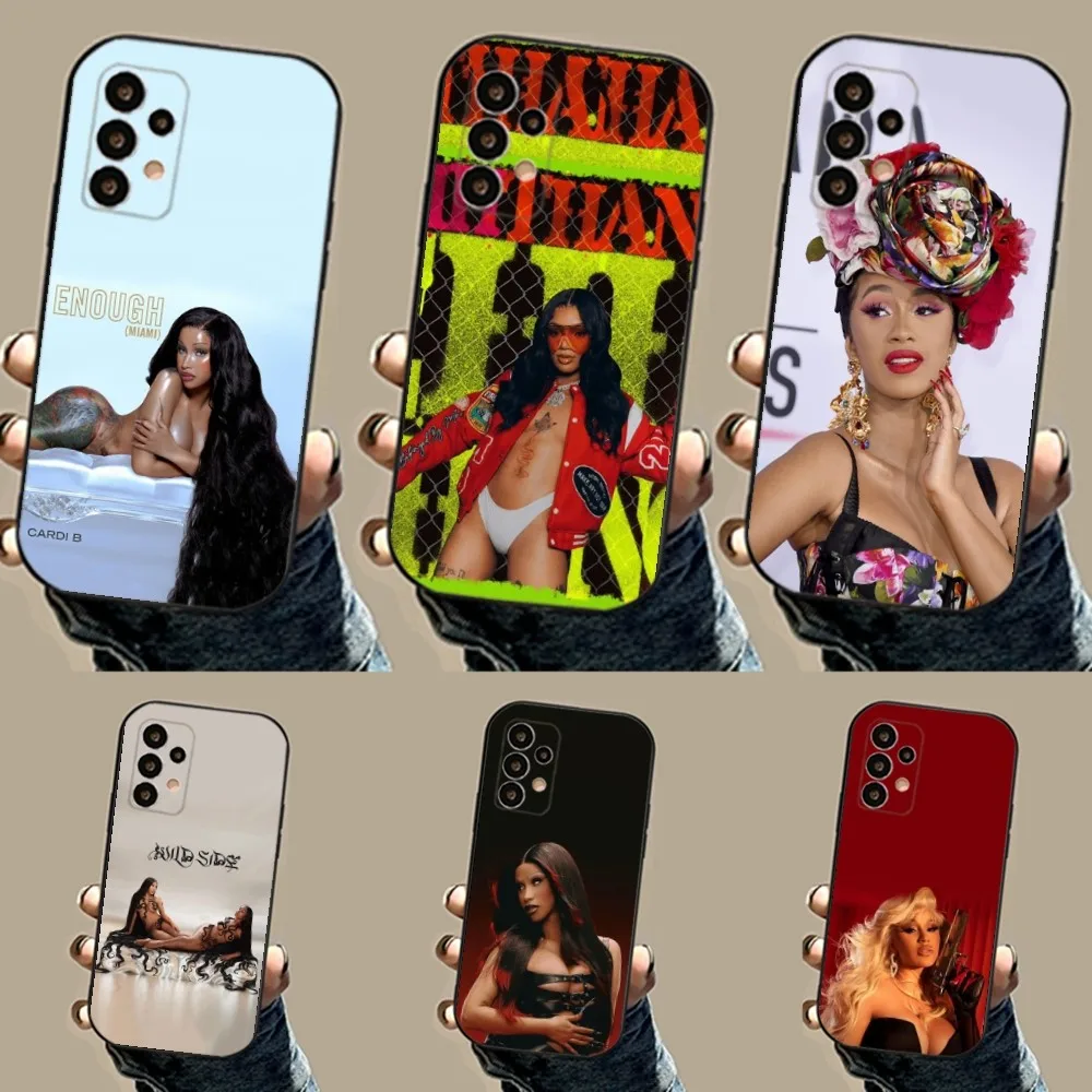 Singer Cardi B Phone Case For Samsung S24,23,23,22,30,21,10,9,Note20 Ultra,Lite,Ultra,5G,Plus,FE,Black Soft Case