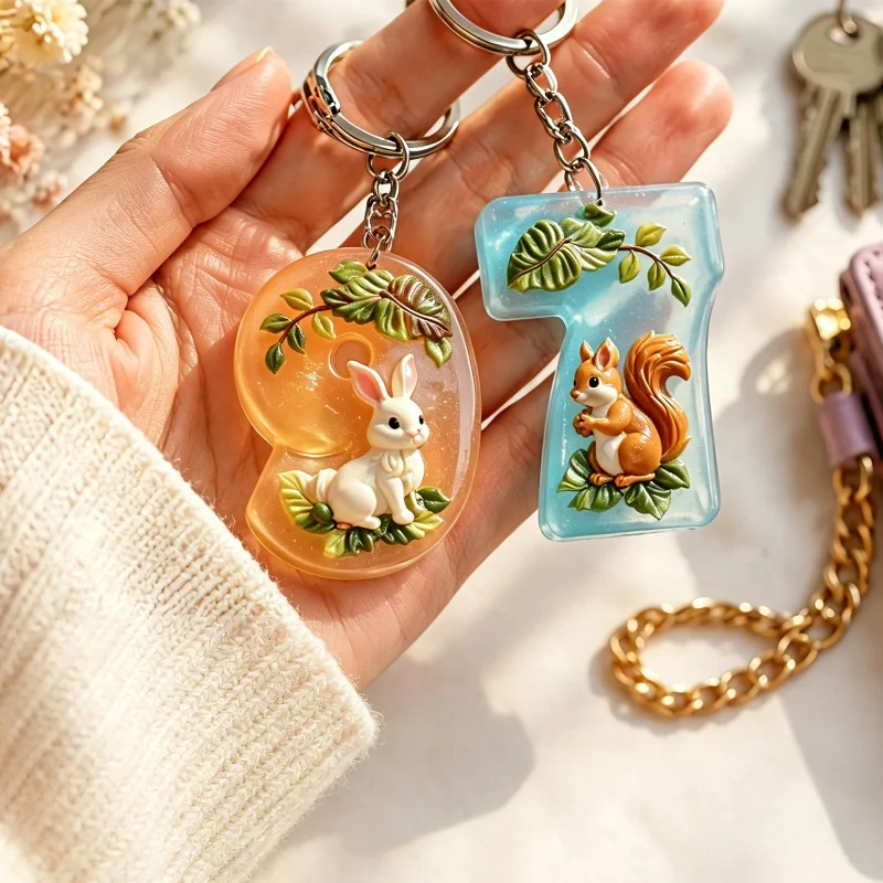 Cute Animal Numbers Earring Necklace Crystal Epoxy Resin Mold Handmade Keychain Pendants Silicone Molds DIY Jewelry Casting Tool