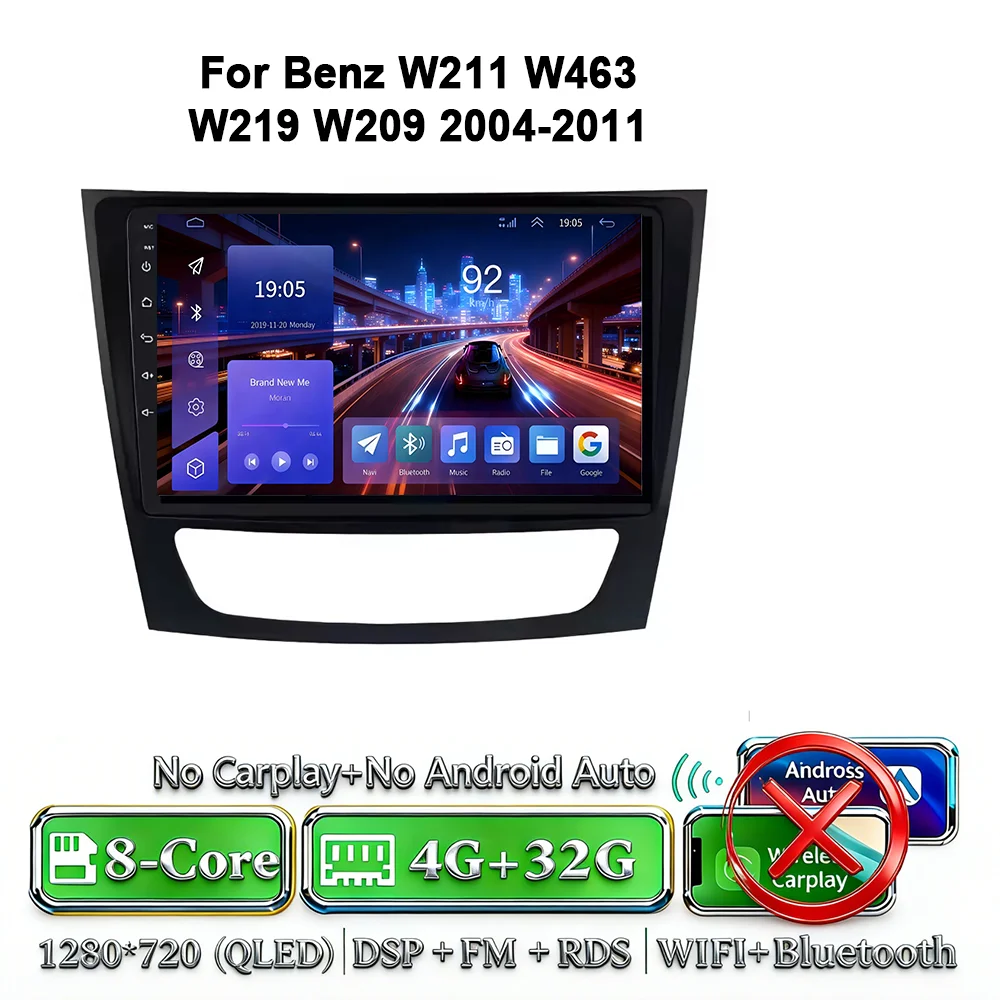 Android 17 autoradio 4G WIFI Carplay voor Mercedes Benz W211 E300 2002-2010 2din DVD GPS Multimedia Bluetooth touchscreen navigatie