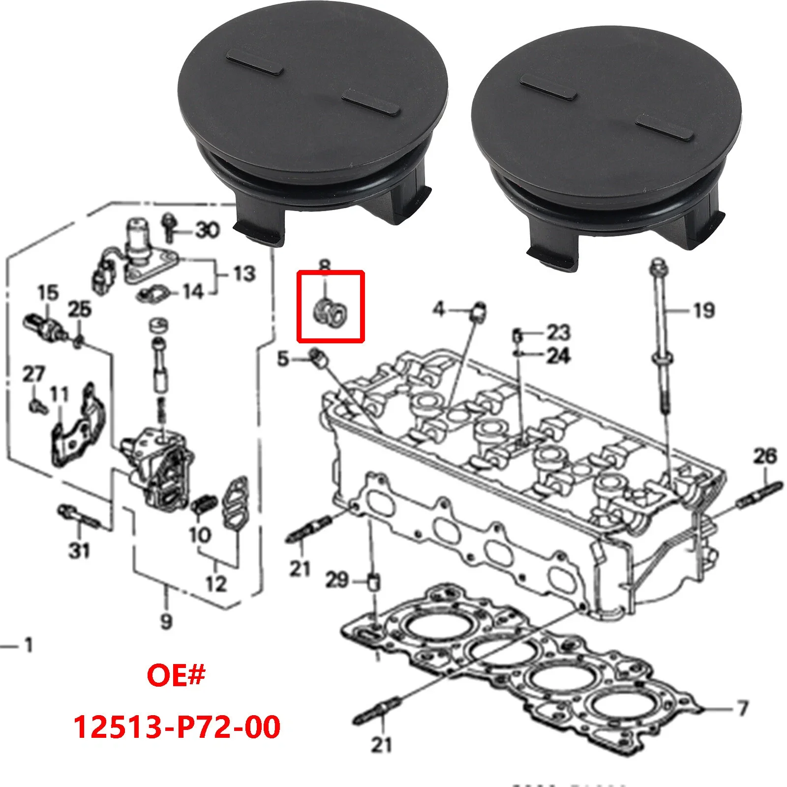 2X Cylinder Head Plug Cap Cam Seal Timing Cover For Honda CR-V HR-V Accord City Civic FIT Insight Vezel Ciimo CR-Z 12513-P72-003