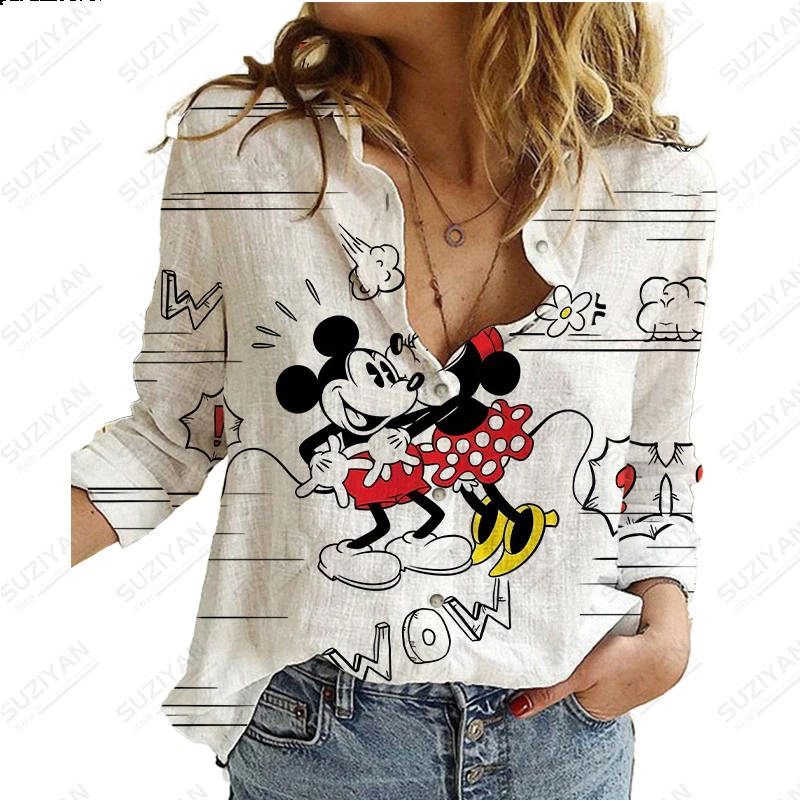 2023 Summer New Women\'s Long Sleeve Shirt Disney 3D Printed Button Cardigan Temperament Simple Shirt Street Loose Women\'s Shirt