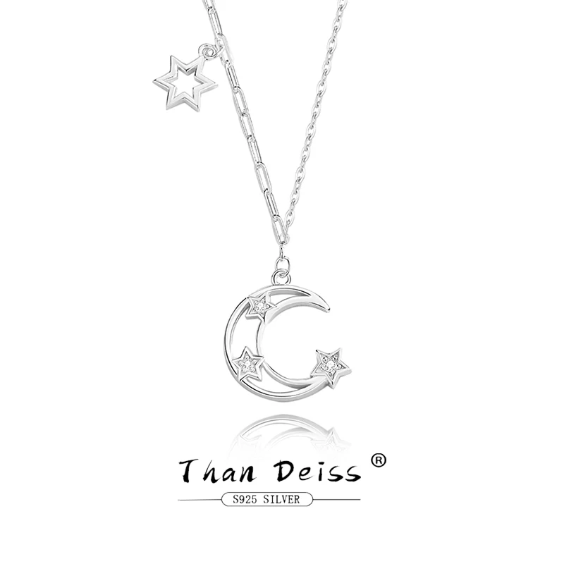 

Moon & Star Necklace For Women 925 Sterling Silver Elegant Design Light Luxury Zircons Pendant Ins Style Fine Jewelry For Gift