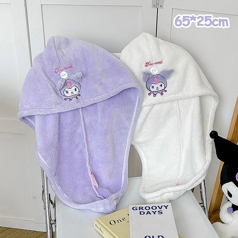 Sanrio Cinnamoroll Hair Drying Hat Kuromi My Melody Coral Fleece Hair Towel Cap Women Bath Hat Absorption Turban