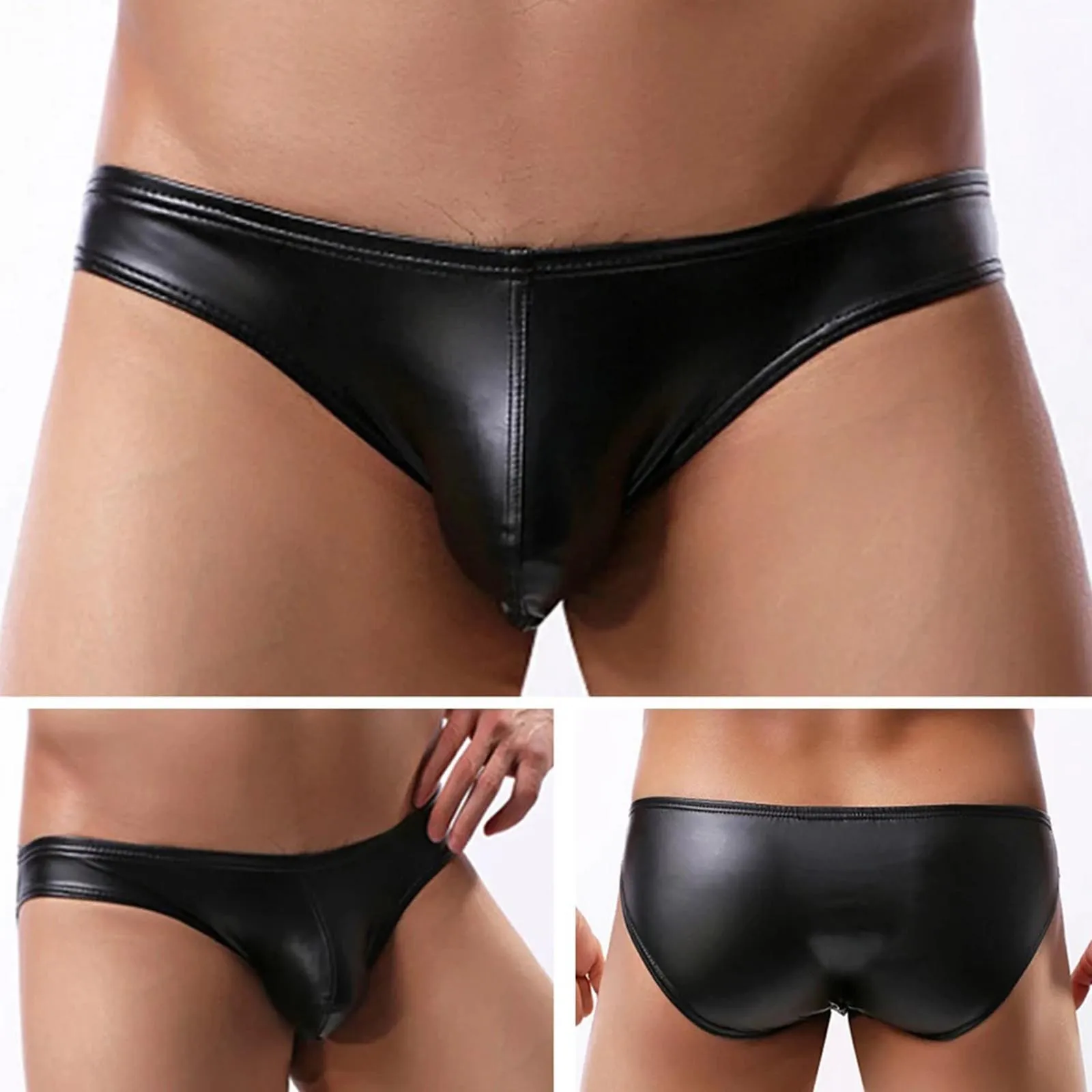 Leather Briefs Men Sexy Slips Underwear Penis Pouch Elastic Comfortable Sexi Lingerie Seamless Solid Bikini Hombre Underpants