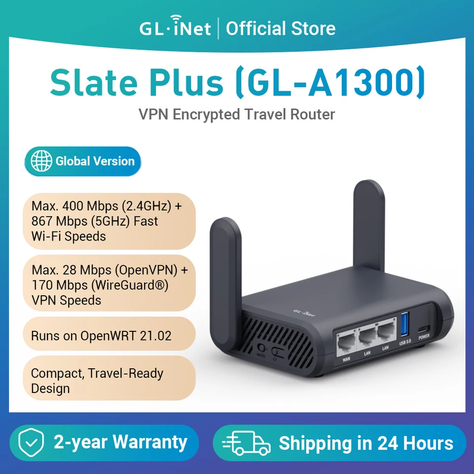 GL.iNet Slate Plus (GL-A1300)Wireless VPN Encrypted Travel Router