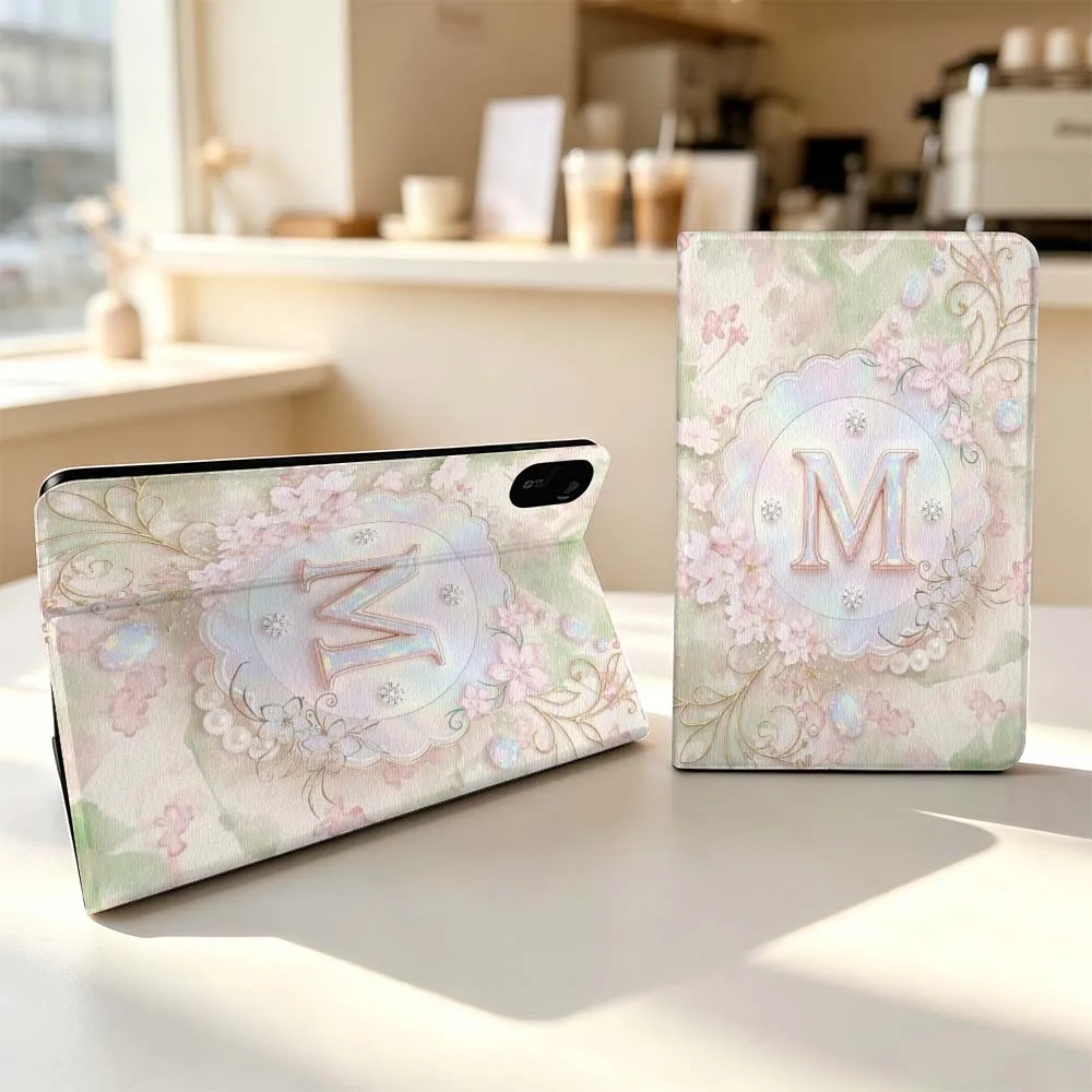 Printing Pink Floral Letter M For Xiaomi Poco Redmi Pad 8 2 4 5 6 6S 7 7S SE Pro Max 14 11 8.7 11.2 12.5 Inch Tablet Case