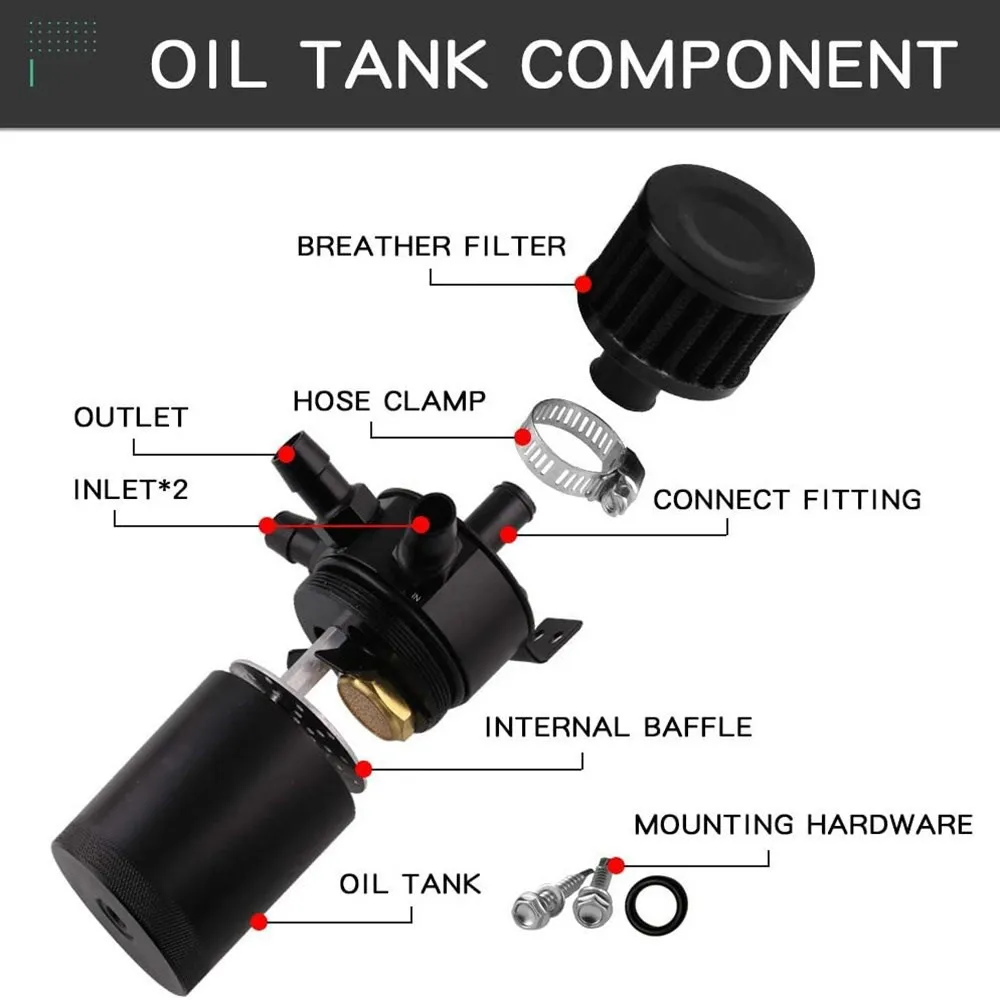 Universel Voiture 3-Port Capture D'huile Peut Réservoir Séparateur 1 Sortie + 2 Entrée Avec Respiration Filtre Et Vidange D'huile Valve Filtre Kit