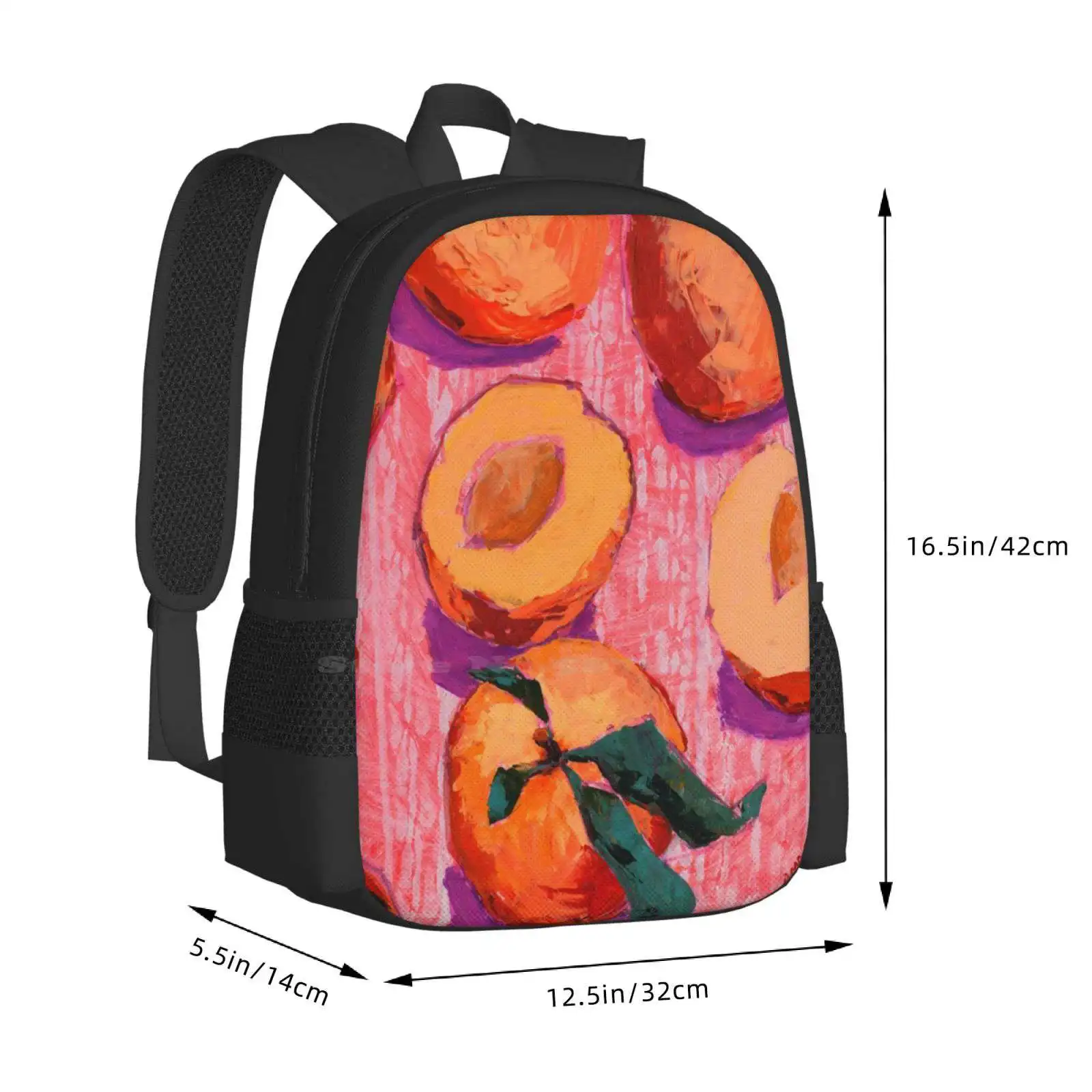 Peaches On Pink Background Large Capacity School Backpack Laptop Bags Peach Pink Pattern Acrylic Fruit Summer