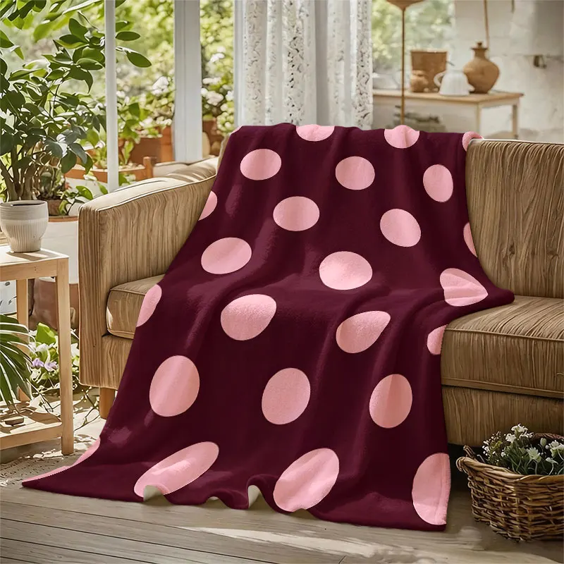 Burgundy Pink Polka Dots Flannel Blanket Perfect for Sofa Office Bed Travel Sleep Read Relax Camping Four Season Use
