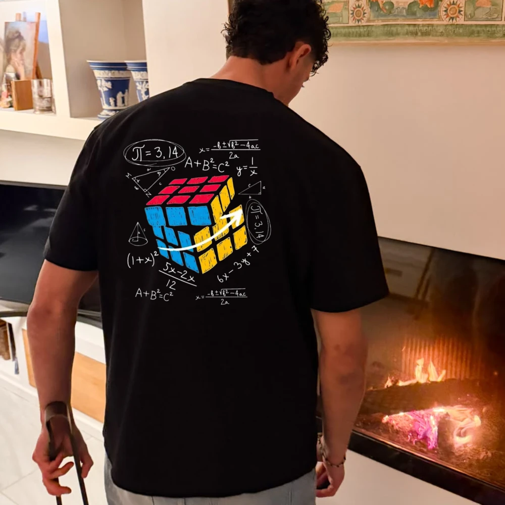 Magic Cube Pattern Printing Unisex Fit for Math Geeks and Cube Lovers Cotton Retro Street Fashion Men's Shirt Short Sleeve Shirt