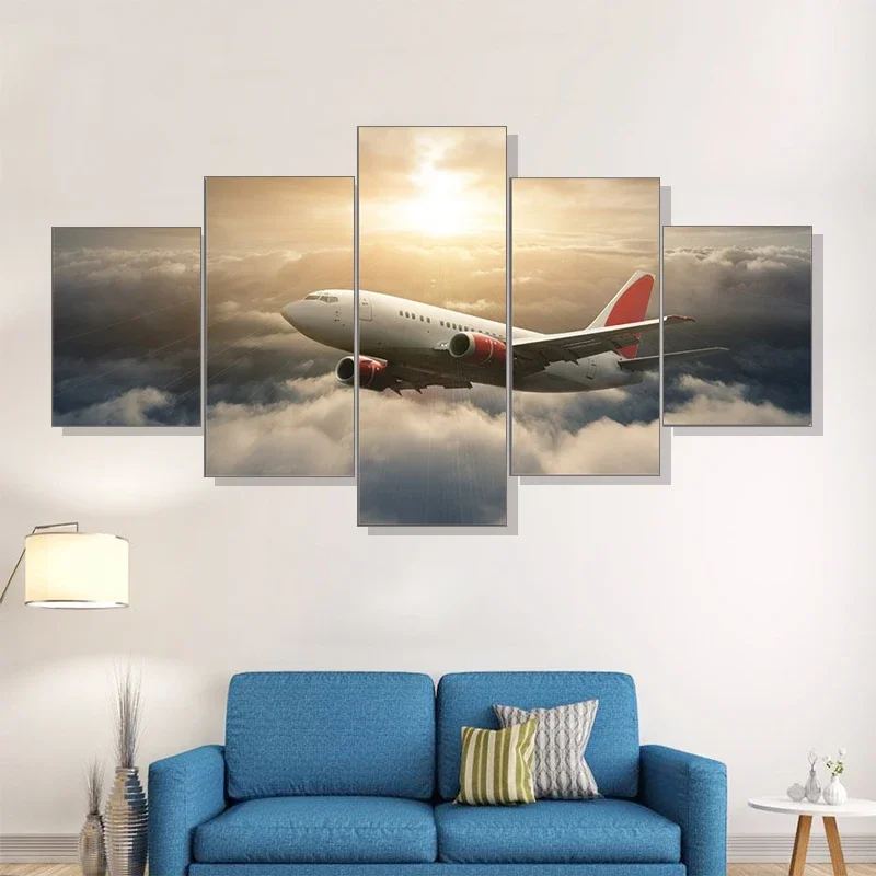 5 Pieces Modern Wall Art Rocket Aircraft Canvas Painting Print Poster Airplane Pictures Bedroom Home Decoration No Frame Cuadros