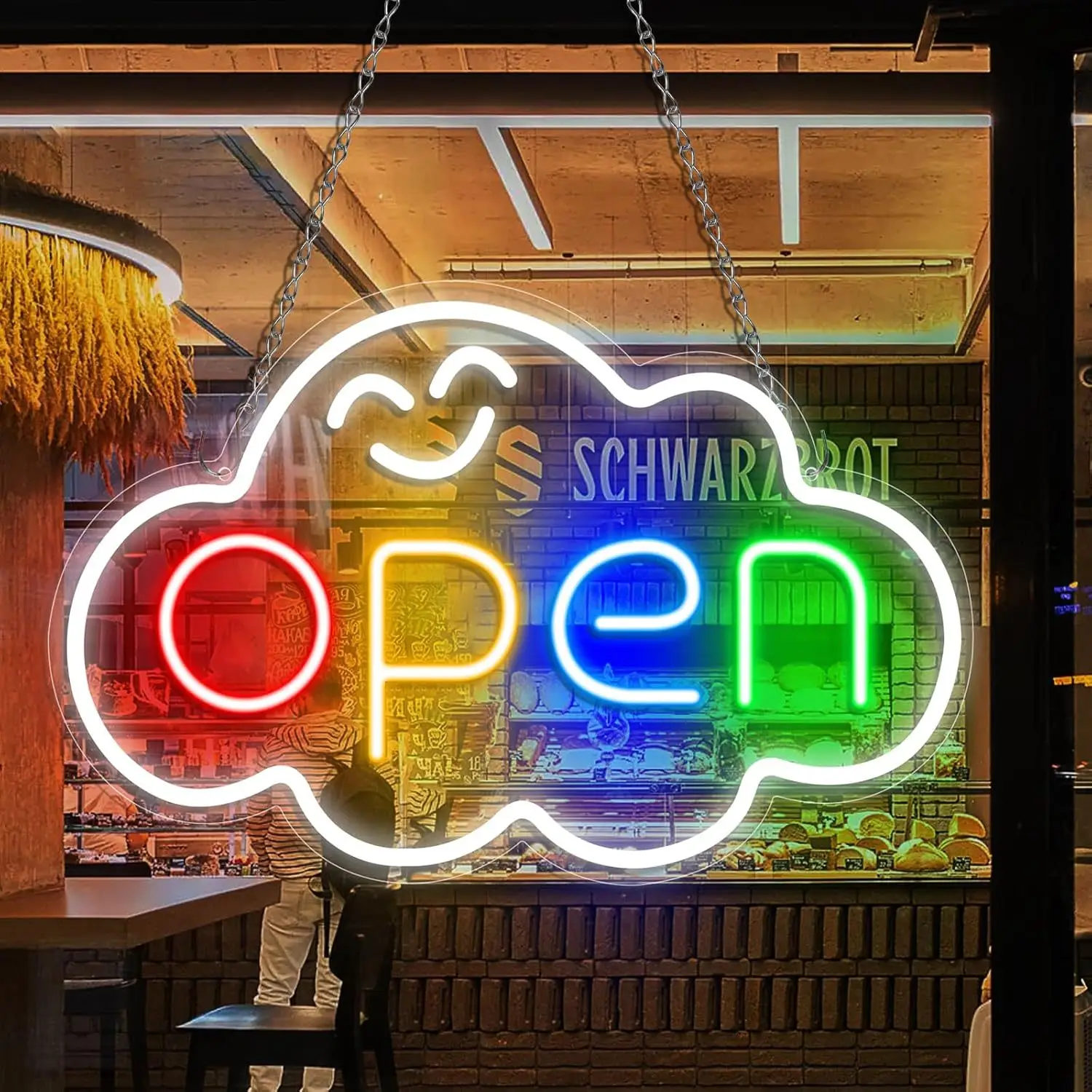 New Trending Open Neon Sign for Business, Colorful Cloud LED Wall Decor for Shop Window Cafe Bar, USB Powered Storefront Light